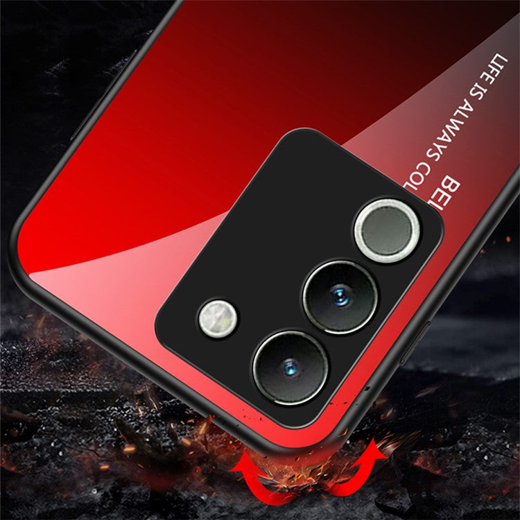 For vivo V29e (Global) 5G / Y200 (India) 5G Phone Case Gradient Tempered Glass Cover - Gradient Red Black