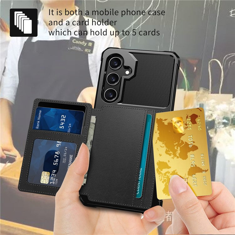 ZM03 For Samsung Galaxy S24 Case Soft TPU+PU Leather Card Slots Kickstand Phone Protector - Black