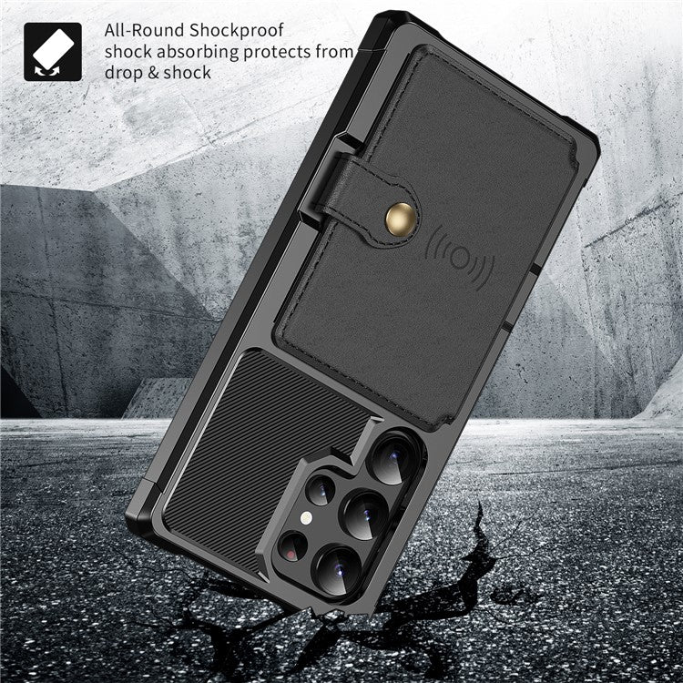 ZM03 For Samsung Galaxy S24 Ultra Case Slim-Fit PU Leather+TPU Kickstand Smart Phone Cover - Black