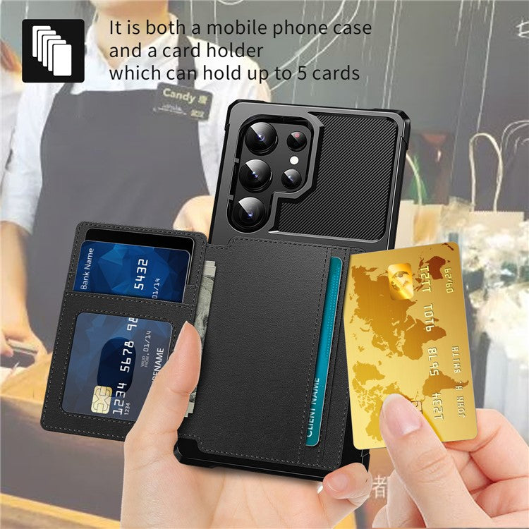 ZM03 For Samsung Galaxy S24 Ultra Case Slim-Fit PU Leather+TPU Kickstand Smart Phone Cover - Black