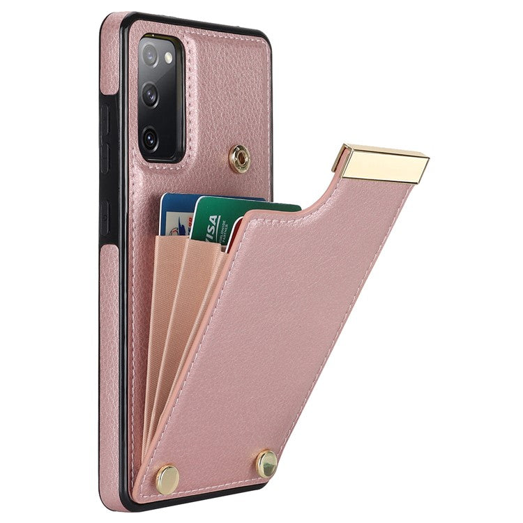 For Samsung Galaxy S20 FE 5G /  S20 FE / S20 FE 2022 / S20 Lite Cell Phone Case TPU+PU Leather Card Holder Cover - Rose Gold