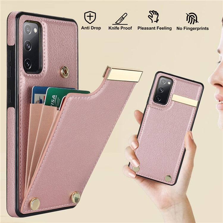 For Samsung Galaxy S20 FE 5G /  S20 FE / S20 FE 2022 / S20 Lite Cell Phone Case TPU+PU Leather Card Holder Cover - Rose Gold