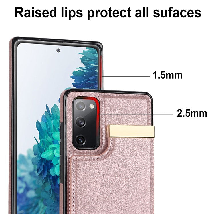 For Samsung Galaxy S20 FE 5G /  S20 FE / S20 FE 2022 / S20 Lite Cell Phone Case TPU+PU Leather Card Holder Cover - Rose Gold