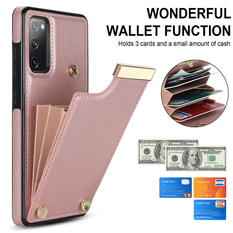 For Samsung Galaxy S20 FE 5G /  S20 FE / S20 FE 2022 / S20 Lite Cell Phone Case TPU+PU Leather Card Holder Cover - Rose Gold