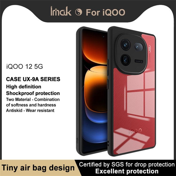 IMAK UX-9A Series for vivo iQOO 12 5G Cell Phone Case Clear TPU + PC Shockproof Back Cover