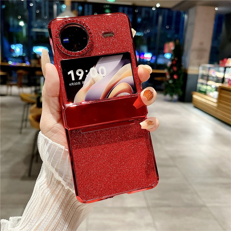 For vivo X Flip Glitter Bling Phone Case PU Leather+Hard PC Back Cover - Red