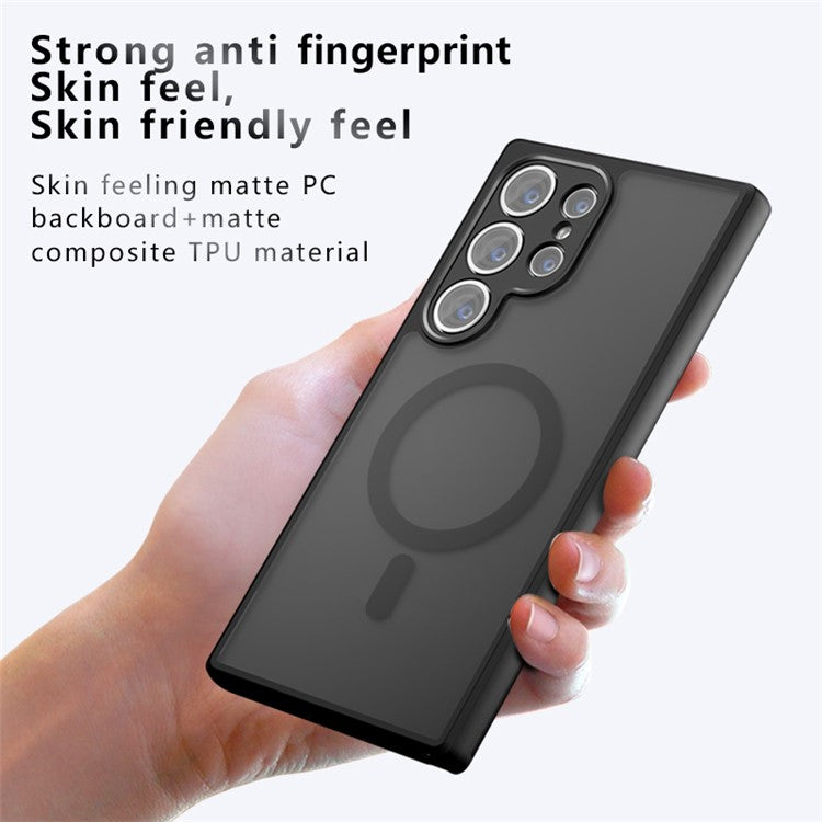 For Samsung Galaxy S24 Ultra Case Compatible with MagSafe TPU+PC Matte Phone Cover - Transparent Black