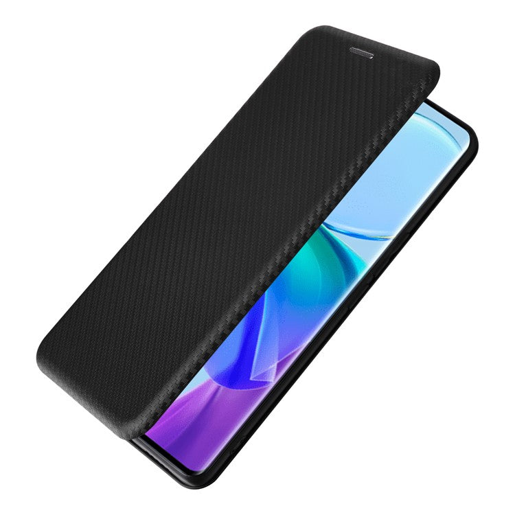 Card Holder Case for vivo V29 Lite 5G Leather Phone Cover Carbon Fiber Texture - Black