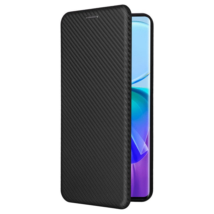 Card Holder Case for vivo V29 Lite 5G Leather Phone Cover Carbon Fiber Texture - Black