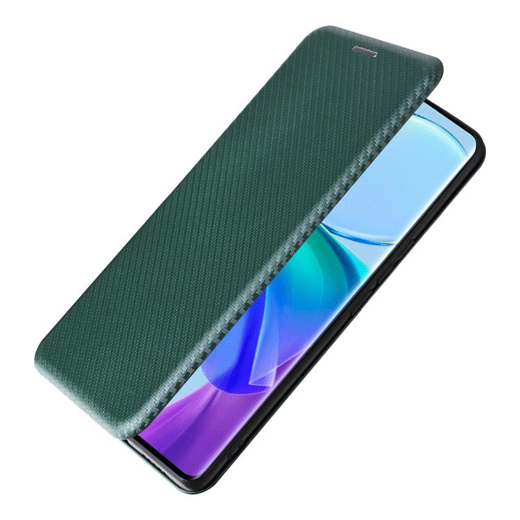 Card Holder Case for vivo V29 Lite 5G Leather Phone Cover Carbon Fiber Texture - Green