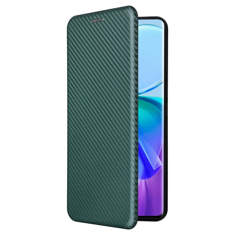 Card Holder Case for vivo V29 Lite 5G Leather Phone Cover Carbon Fiber Texture - Green