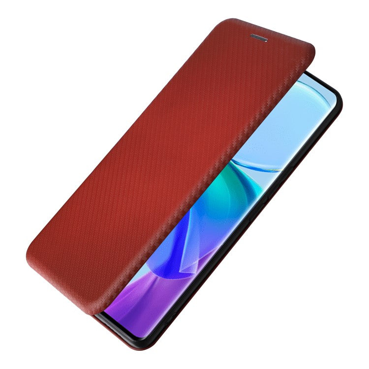 Card Holder Case for vivo V29 Lite 5G Leather Phone Cover Carbon Fiber Texture - Brown