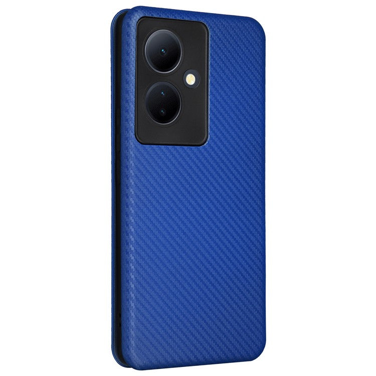 Card Holder Case for vivo V29 Lite 5G Leather Phone Cover Carbon Fiber Texture - Blue