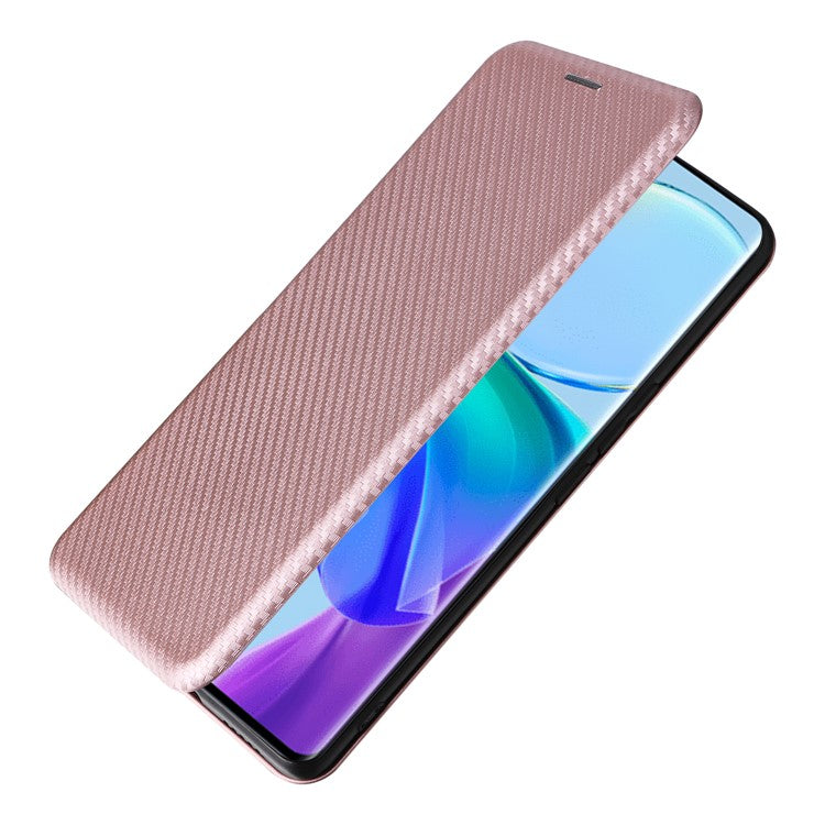 Card Holder Case for vivo V29 Lite 5G Leather Phone Cover Carbon Fiber Texture - Rose Gold