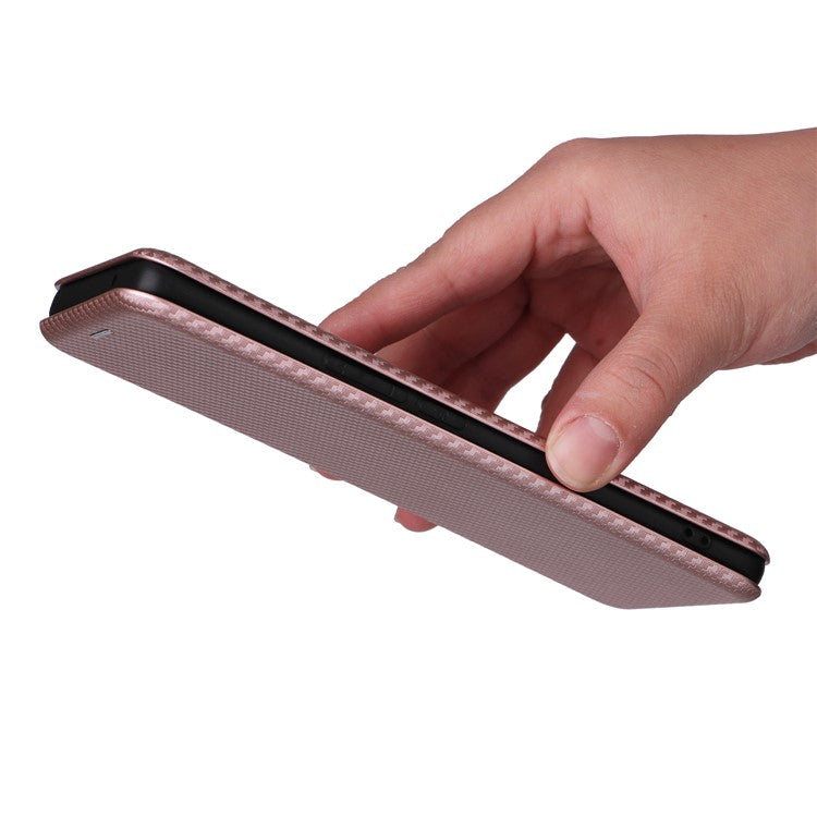 Card Holder Case for vivo V29 Lite 5G Leather Phone Cover Carbon Fiber Texture - Rose Gold