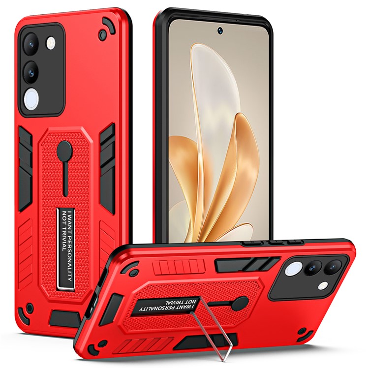 For vivo V29e (Global) 5G / Y200 (India) 5G Phone Case Metal Kickstand Back Cover - Red