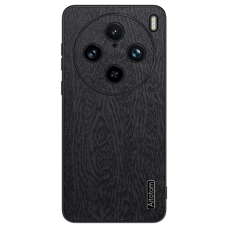 For vivo X100 Pro 5G Case Wood Grain PU+PC+TPU Shockproof Phone Cover - Black