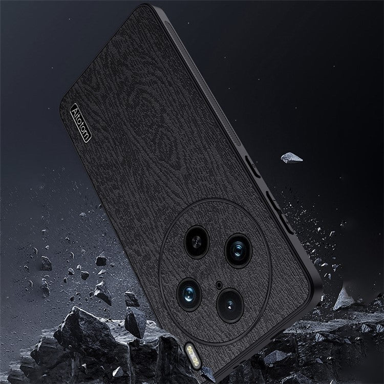 For vivo X100 Pro 5G Case Wood Grain PU+PC+TPU Shockproof Phone Cover - Black