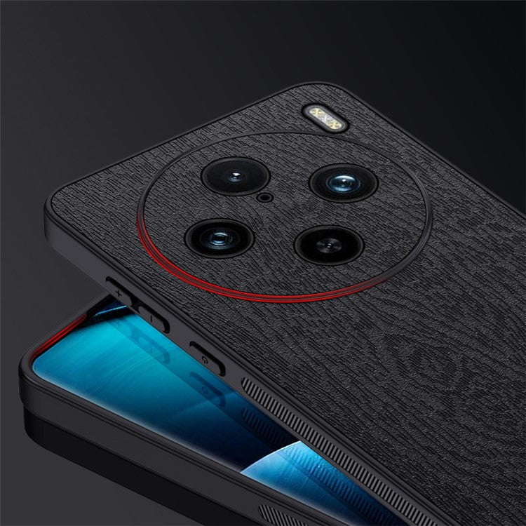 For vivo X100 Pro 5G Case Wood Grain PU+PC+TPU Shockproof Phone Cover - Black