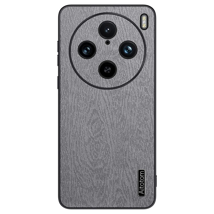 For vivo X100 Pro 5G Case Wood Grain PU+PC+TPU Shockproof Phone Cover - Grey