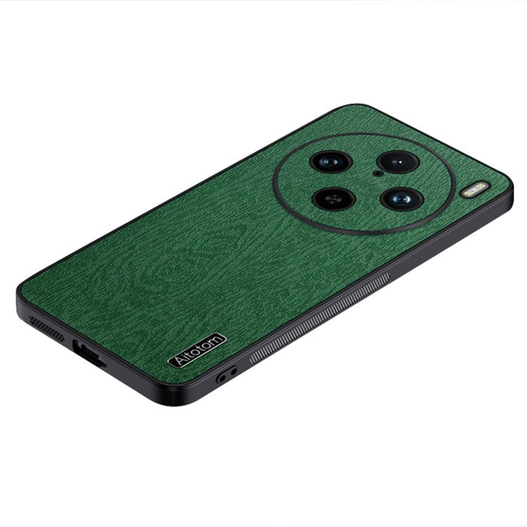 For vivo X100 Pro 5G Case Wood Grain PU+PC+TPU Shockproof Phone Cover - Green