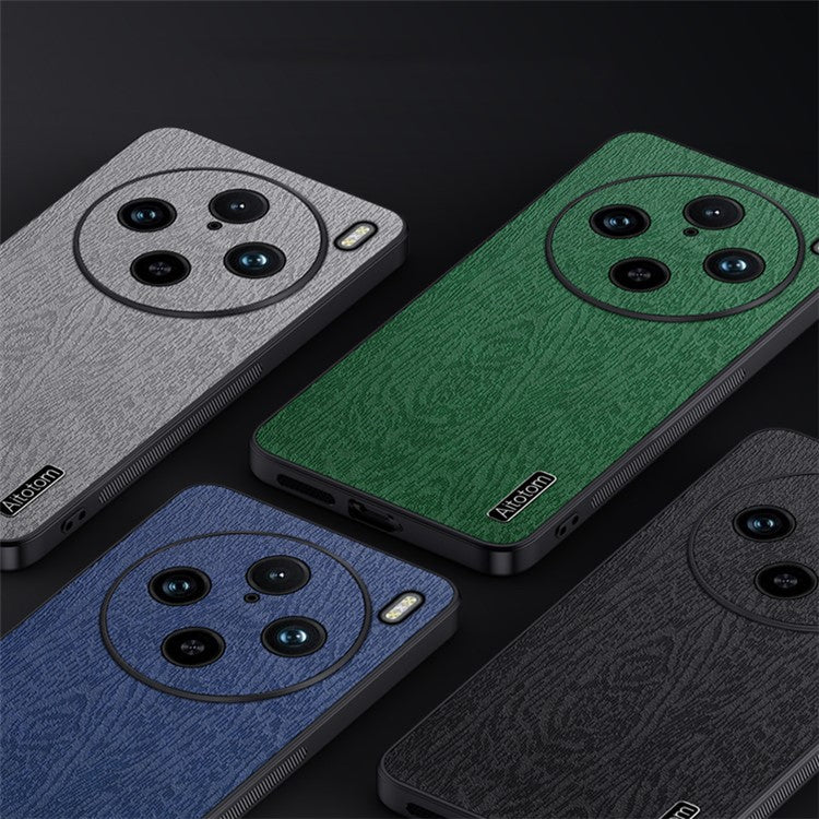 For vivo X100 Pro 5G Case Wood Grain PU+PC+TPU Shockproof Phone Cover - Green