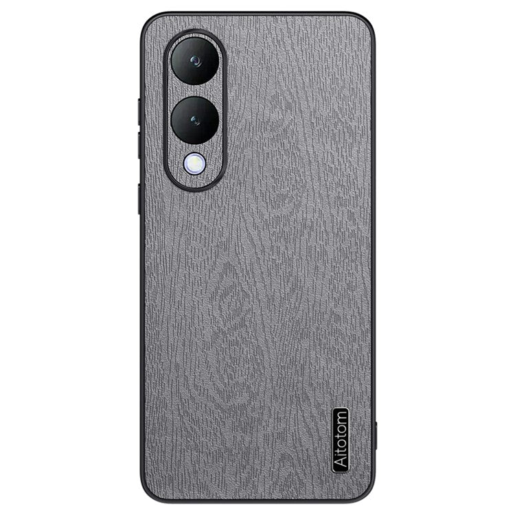 For vivo Y17s 4G Cell Phone Case Fall-proof Wood Grain PU+PC+TPU Back Cover - Grey