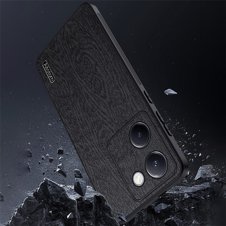 For vivo Y100i 5G Cell Phone Case Wood Grain PU+PC+TPU Protective Cover - Black