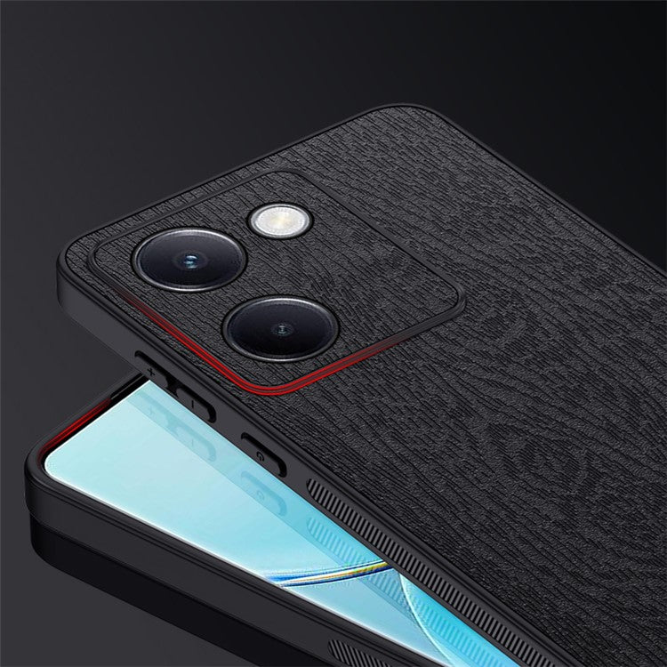 For vivo Y100i 5G Cell Phone Case Wood Grain PU+PC+TPU Protective Cover - Black