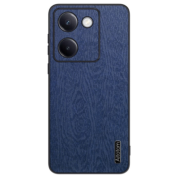 For vivo Y100i 5G Cell Phone Case Wood Grain PU+PC+TPU Protective Cover - Blue