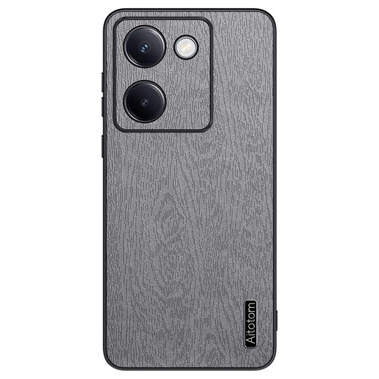 For vivo Y100i 5G Cell Phone Case Wood Grain PU+PC+TPU Protective Cover - Grey