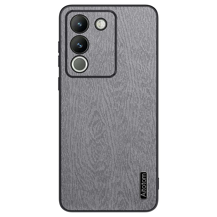 For vivo Y200 (India) 5G Cell Phone Case Wood Grain PU+PC+TPU Drop Resistant Cover - Grey