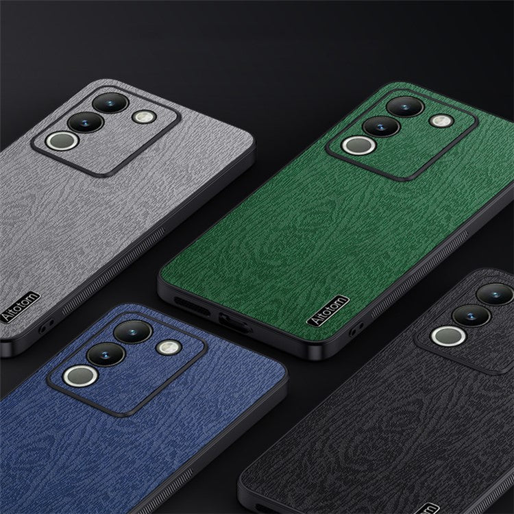 For vivo Y200 (India) 5G Cell Phone Case Wood Grain PU+PC+TPU Drop Resistant Cover - Green