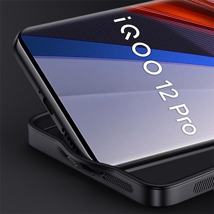 For vivo iQOO 12 Pro 5G Back Shell Wood Grain PU+PC+TPU Cell Phone Case - Black