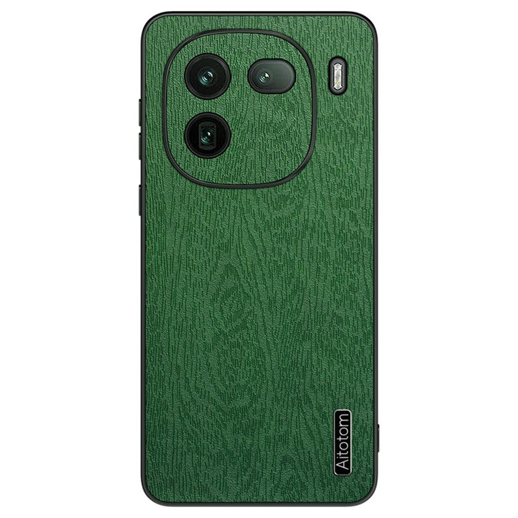 For vivo iQOO 12 Pro 5G Back Shell Wood Grain PU+PC+TPU Cell Phone Case - Green