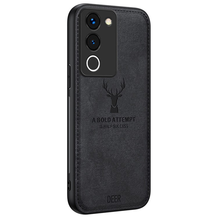 For vivo Y200 (India) 5G Modern Deer Imprinted Case TPU+PC+PU Leather Smartphone Cover - Black