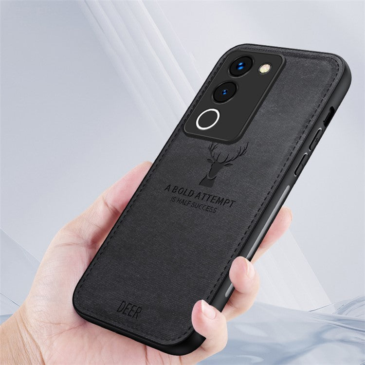 For vivo Y200 (India) 5G Modern Deer Imprinted Case TPU+PC+PU Leather Smartphone Cover - Black