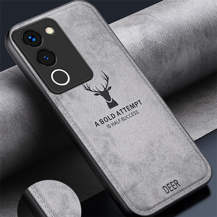 For vivo Y200 (India) 5G Modern Deer Imprinted Case TPU+PC+PU Leather Smartphone Cover - Black