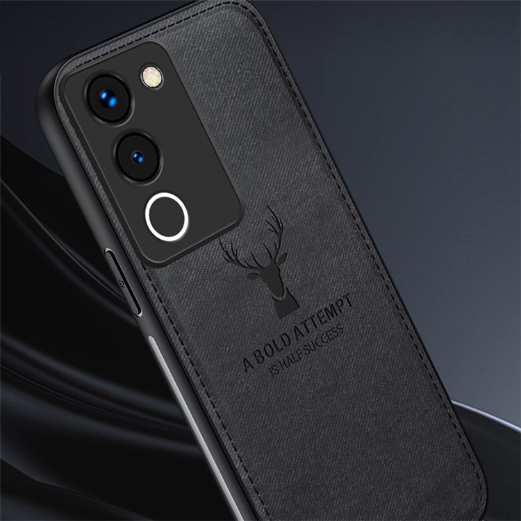 For vivo Y200 (India) 5G Modern Deer Imprinted Case TPU+PC+PU Leather Smartphone Cover - Black