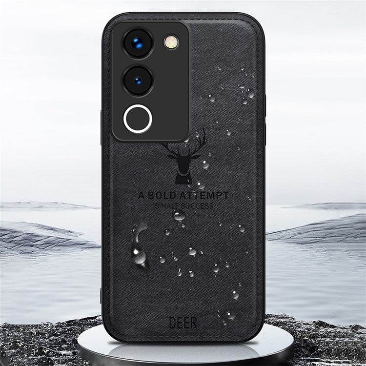 For vivo Y200 (India) 5G Modern Deer Imprinted Case TPU+PC+PU Leather Smartphone Cover - Black