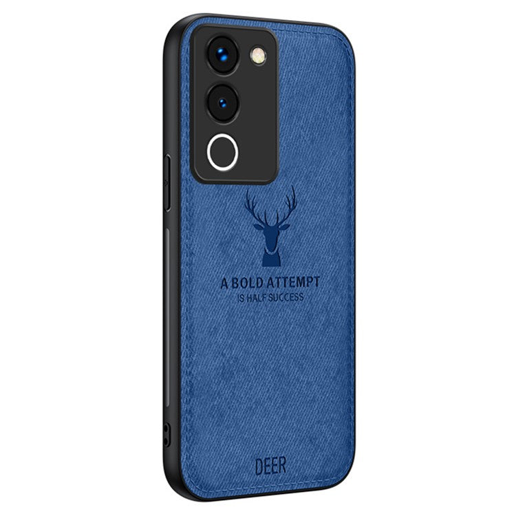 For vivo Y200 (India) 5G Modern Deer Imprinted Case TPU+PC+PU Leather Smartphone Cover - Blue