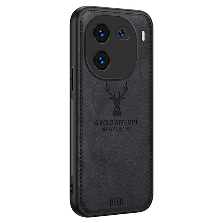 For vivo iQOO 12 5G Cloth Texture Case Deer Impressions Phone Cover - Black