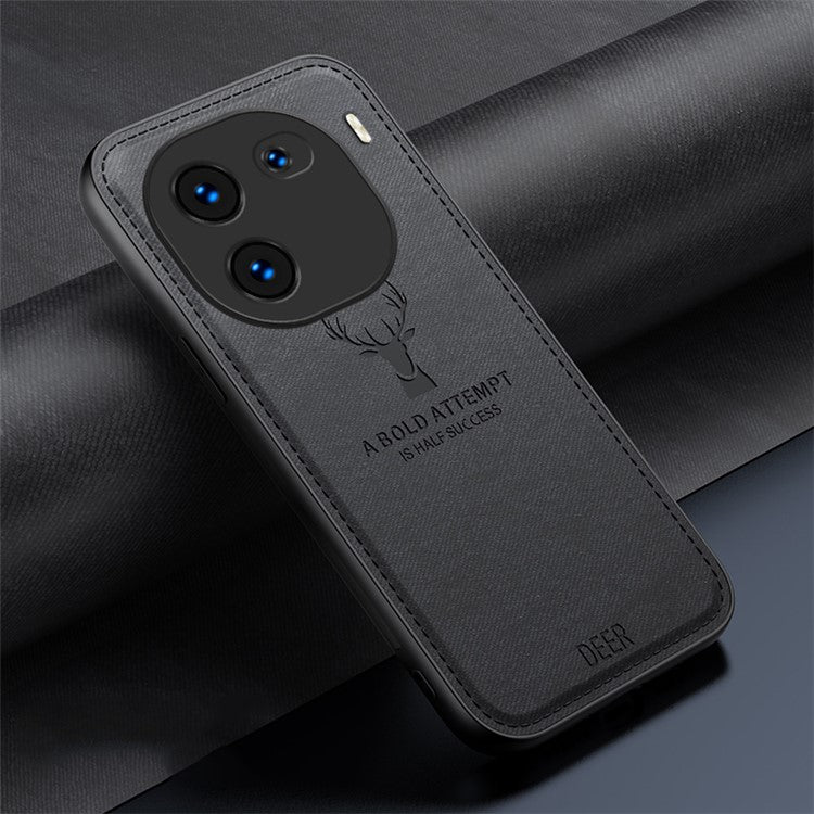 For vivo iQOO 12 5G Cloth Texture Case Deer Impressions Phone Cover - Black