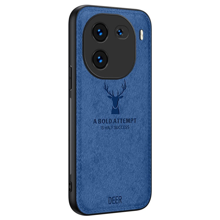 For vivo iQOO 12 5G Cloth Texture Case Deer Impressions Phone Cover - Blue