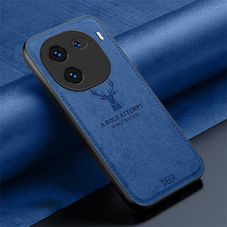 For vivo iQOO 12 5G Cloth Texture Case Deer Impressions Phone Cover - Blue