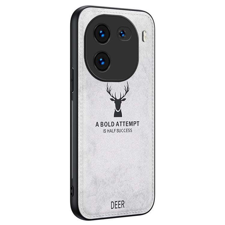 For vivo iQOO 12 5G Cloth Texture Case Deer Impressions Phone Cover - Grey