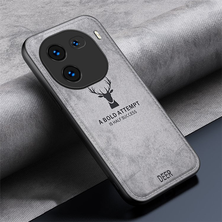 For vivo iQOO 12 5G Cloth Texture Case Deer Impressions Phone Cover - Grey