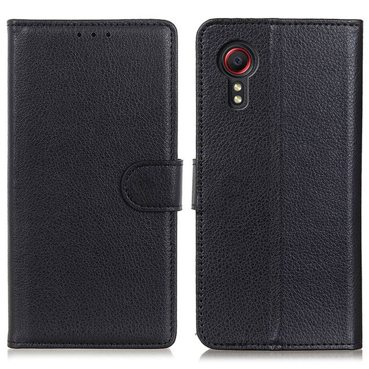 For Samsung Galaxy Xcover7 Leather Case Classic Lychee Texture Phone Wallet Cover - Black