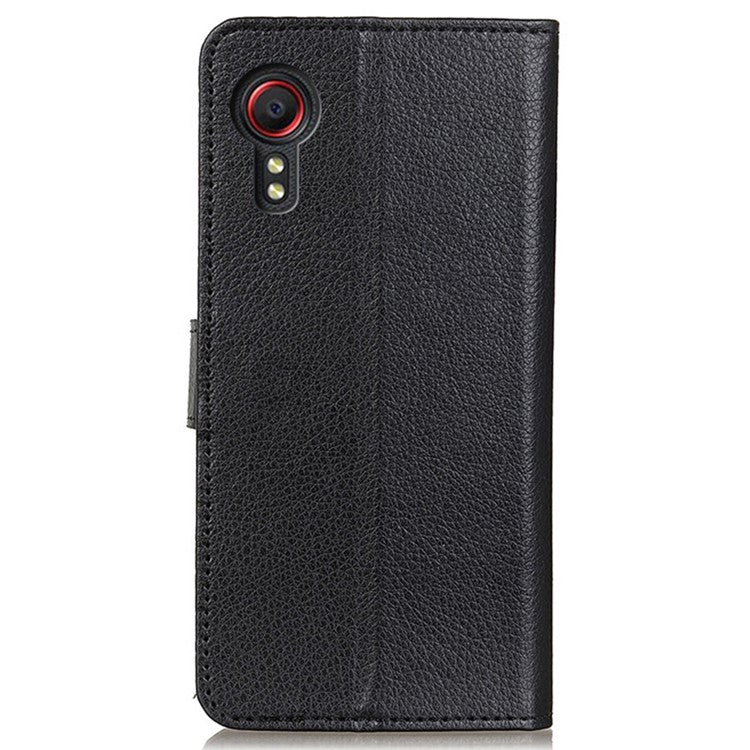 For Samsung Galaxy Xcover7 Leather Case Classic Lychee Texture Phone Wallet Cover - Black