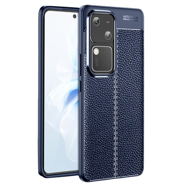 For vivo S18 5G Case Litchi Texture Flexible TPU Phone Protective Cover - Blue